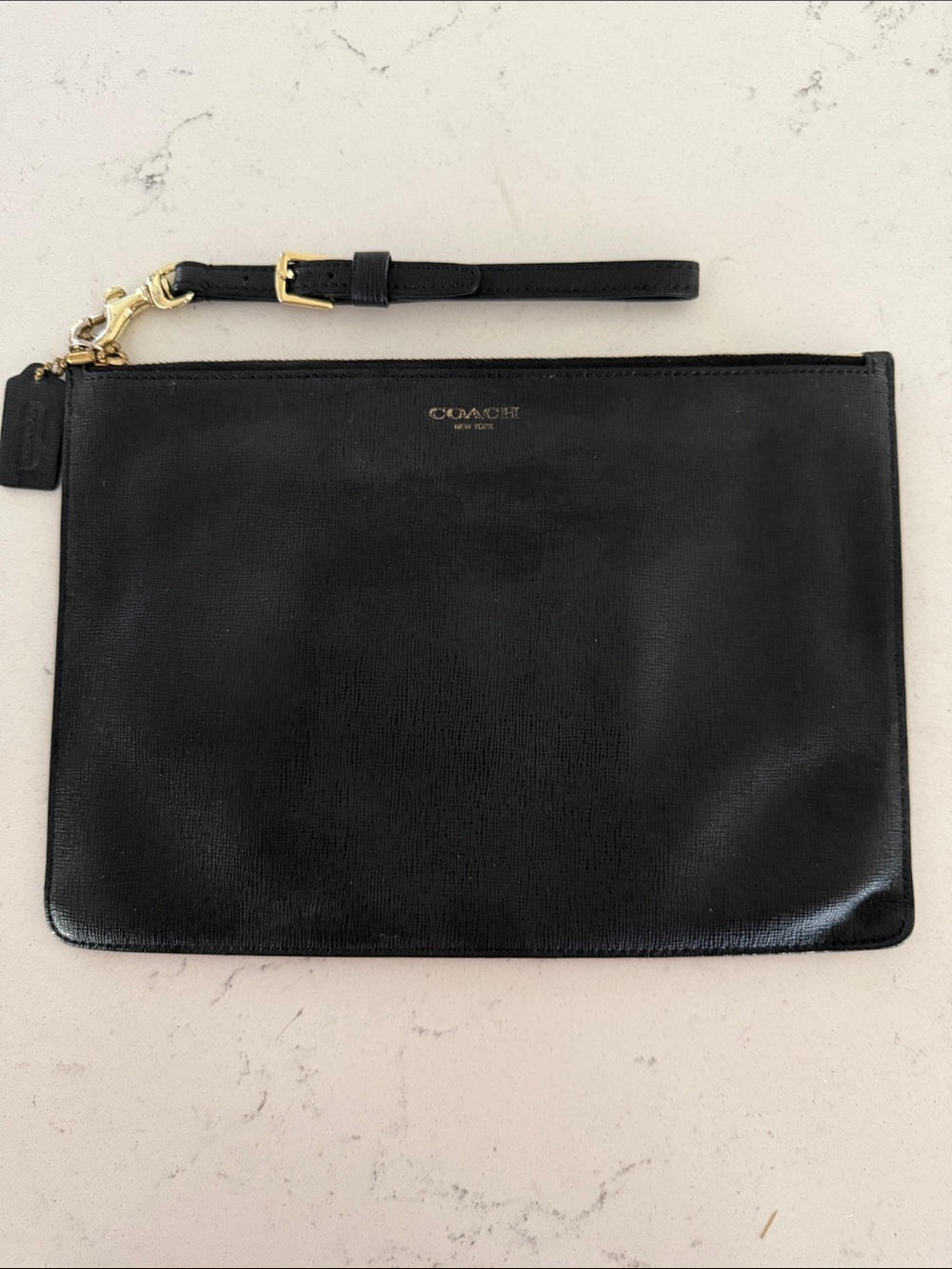 Coach Black Genuine Leather Wristlet Clutch with Gold Hardware